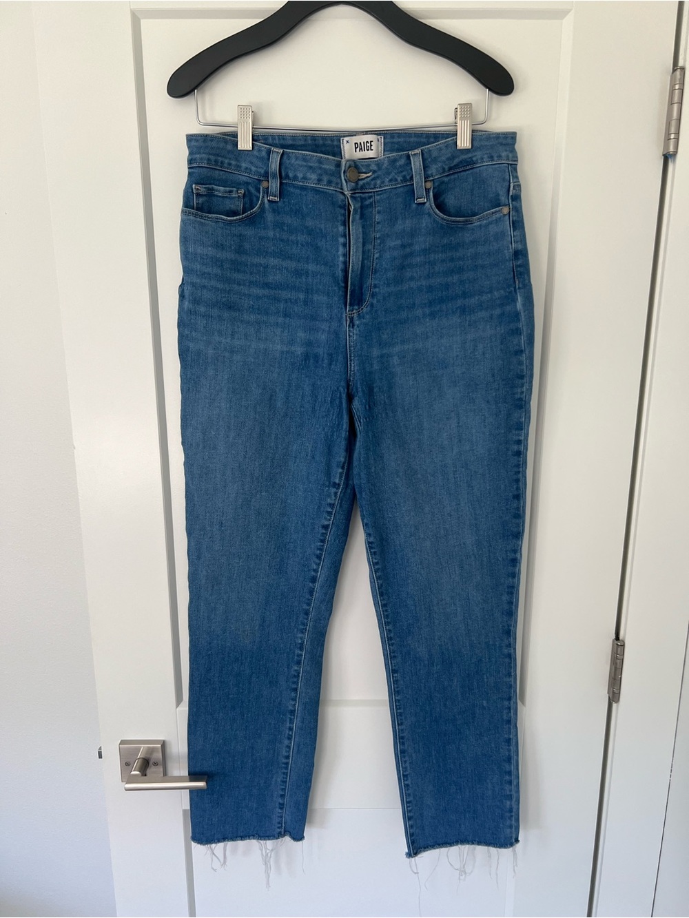 PAIGE Straight-Leg High-Rise Jeans in Blue Denim